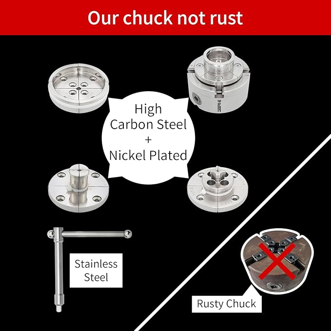 4 Inch Wood Lathe Chuck Set 1" x 8TPI Thread & 3/4"x16TPI Adapter, Nickel Plated Self-Centering 4 Jaw Wood Turning Chuck.(4 jaw)