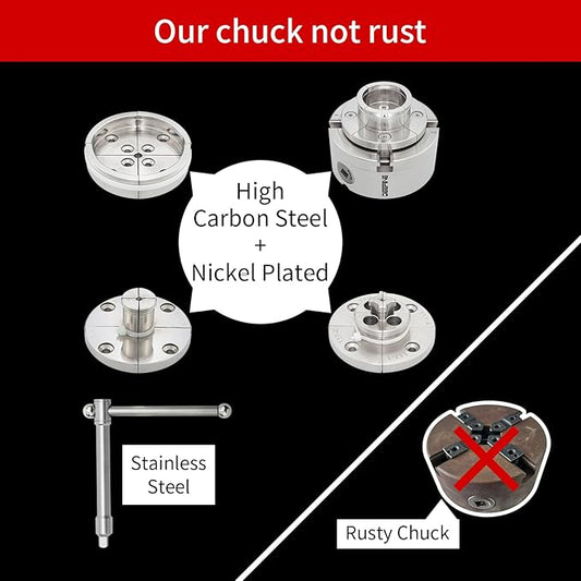 4 Inch Wood Lathe Chuck Set 1" x 8TPI Thread & 3/4"x16TPI Adapter, Nickel Plated Self-Centering 4 Jaw Wood Turning Chuck.(4 jaw)