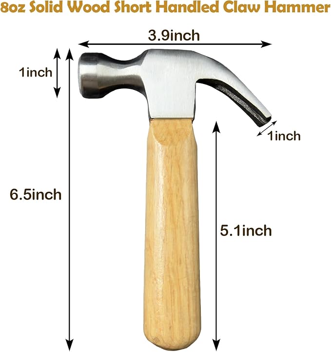 Mini Claw Hammer, Wooden Short Handle Claw Hammer 8 OZ Household Small Hammer Portable Mini Hammer