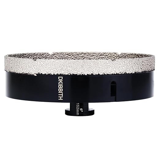 DKIBBITH 6" Dry Diamond Core Drill Bit, Tile Hole Saw for Ceramic Porcelain Granite Quartz Marble Tiles Stone Brick Glass Block with 5/8-11 Thread Fit Angle Grinders, 152mm Black