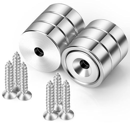 Neosmuk Magnets with Screws,22lbs+ Heavy Duty Rare Earth Neodymium Mounting Magnets with Holes, Countersunk Round Disc Industrial Magnets for Wall Mounting, 6 Pack
