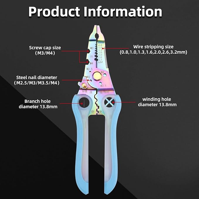 BONNEAIDE Small Wire Stripper/Crimper/Cutter, Electrical Pliers, Cutting/Crimping/Stripping Multi Tool, Electricians Tools