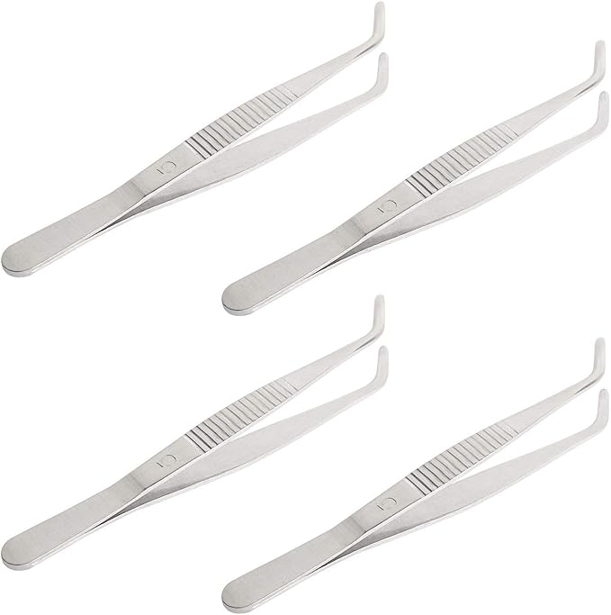 Aoje-Link Stainless Steel Tweezers with Curved Serrated Tip Sewing Machine Electronic Repair Tweezers Pliers Multi-Purpose Tweezers Tool Pliers Silver 4pcs