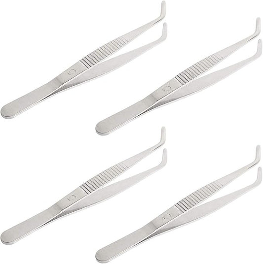 Aoje-Link Stainless Steel Tweezers with Curved Serrated Tip Sewing Machine Electronic Repair Tweezers Pliers Multi-Purpose Tweezers Tool Pliers Silver 4pcs