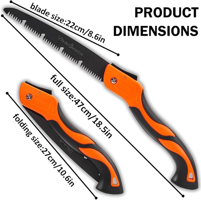 Vivicreate Folding Hand Pruning Camping Saw Survival Bushcraft Saw Tree Pruning Cutting Hand Limb Yard Work Folding Saw serrucho plegable sierra de poda herramientas de jardiner챠a (10 Inch)