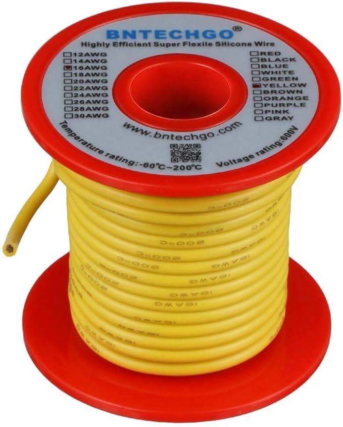 BNTECHGO 16 Gauge Silicone Wire Spool 50 ft Yellow Flexible 16 AWG Stranded Tinned Copper Wire
