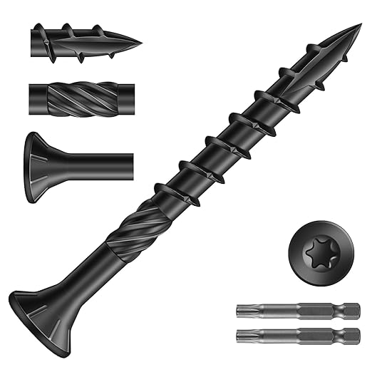 #8 x 1-5/8" Deck Screws (1232Pcs) 8lb. Carbon Steel, Black, Flat Head, Rust Resistant epoxy Coated, with T25 Star Bit