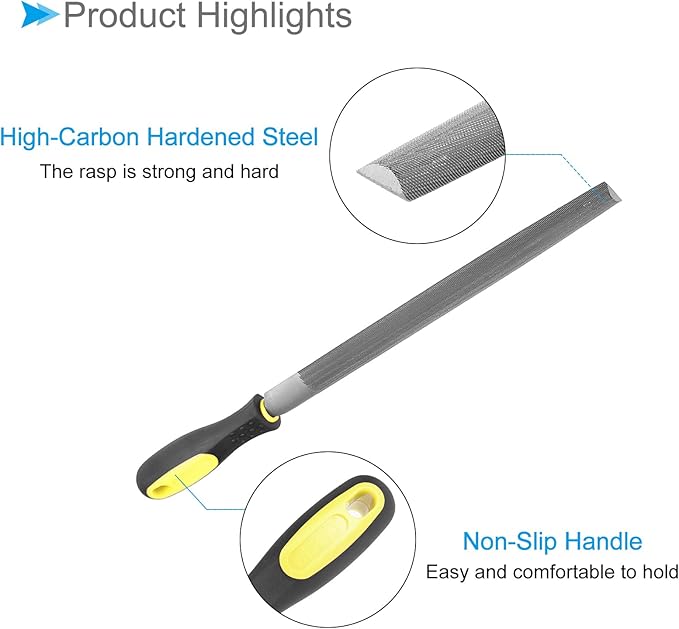 Half Round File, | 10 Inch File Length |, High Carbon Steel Medium Double Cut File Hand Rasp with Anti-Slip Grip Handle - (Applications: for Shaping Metal Wood Plastic), 1-Piece