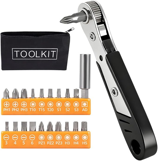 21-in-1 Right Angle Screwdrivers Set, 36-Tooth Mini Ratchet Screwdriver, 90째 Offset for Tight Spaces, Multi-head screwdriver Compact for DIY/Repairs, Gifts for Men