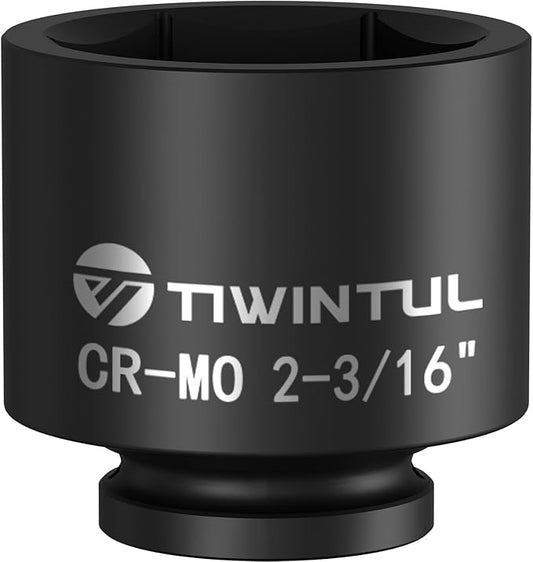 2-3/16'' Impact Socket 1" Drive, Deep 6 Point Large Impact Socket, CR-MO Weighted Big Socket, Heavy Duty 1 Inch Socket for Semi Truck, Hydraulic Cylinder, Oil Rig & Rail Equipment