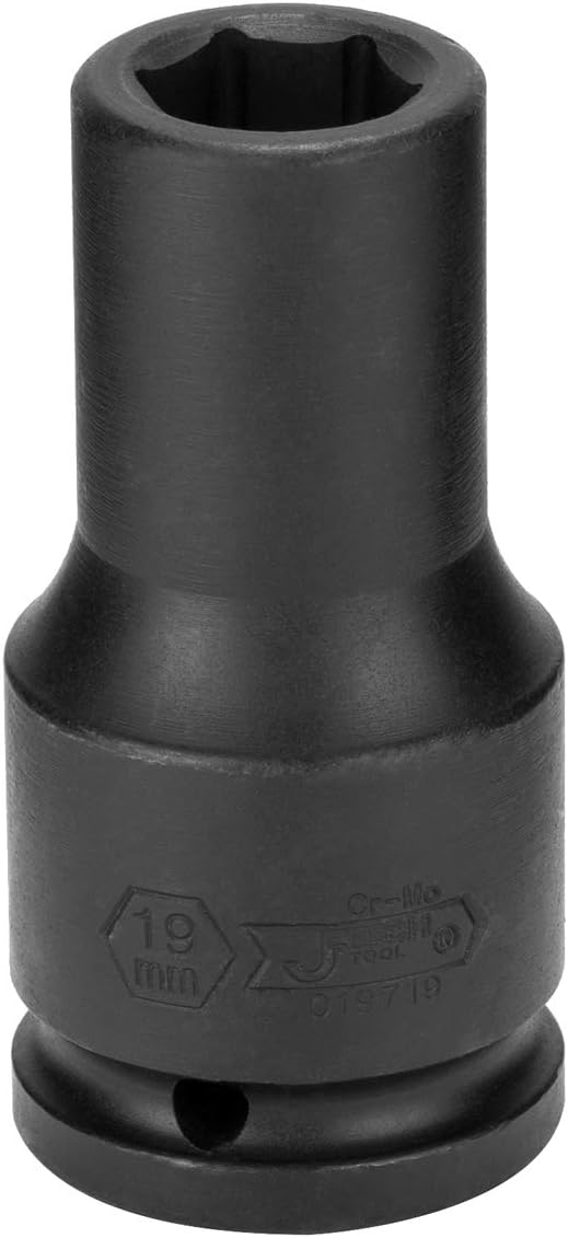 Jetech 3/4-Inch Drive 19mm Deep Impact Socket with 6-Point Design, Heat-Treated Chrome Molybdenum Alloy Steel, Metric