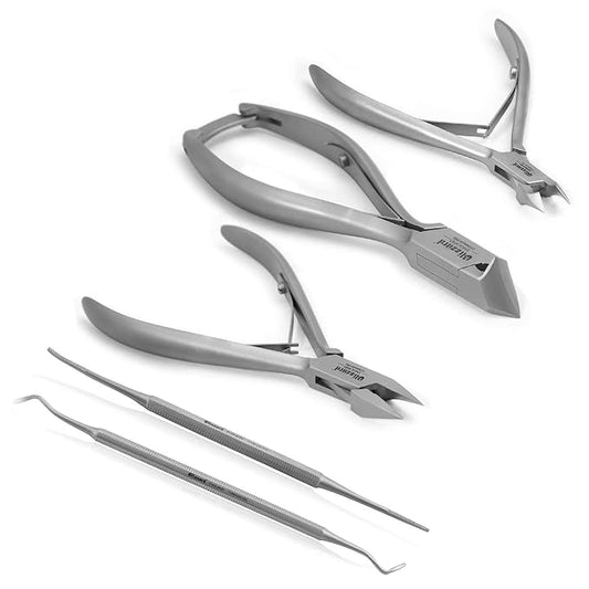 Podiatry Tool Kit by Blizzard ??5 Piece Set with Concave Arrow and Flame Toenail Nippers, Blacks File and Probe - German Forged Instruments - Hospital Grade