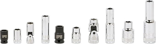 ARES 39017 ??10-Piece Multi-Drive 10mm Socket Set with Aluminum Rail ??Premium Chrome Vanadium Socket Set Includes Shallow and Deep Metric Sockets on Aluminum Rail ??High Visibility Size Markings