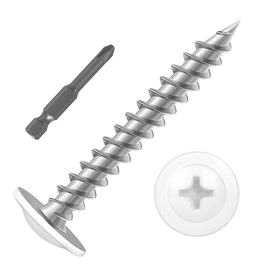 #8 x 1-1/2" (80 PCS) Modified Truss Head Wood Screws, Phillips Drive Quick Metal Self Tapping Screws, White Head, Full Thread, Screwdriver Bit Included
