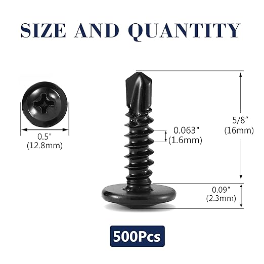 #10 x 5/8" Sheet Metal Screws 500PCS 410 Stainless Steel Truss Head Fast Self Tapping Screws Black Oxide by SG TZH