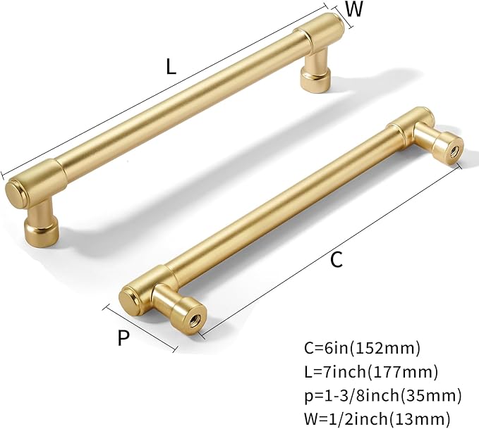 khtumeware 10 Pack 6 Inch(152mm) Vintage Brushed Satin Gold Cabinet Pulls Kitchen, Matte Gold Hardware for Cupboard Drawer Handles Dresser Pulls