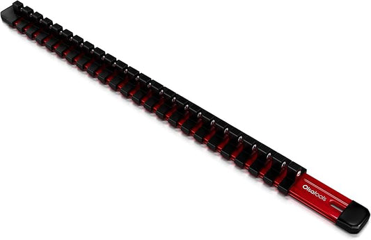 Olsa Tools Socket Organizer (1/4-Inch Drive, Red) - Socket Organizers for Mechanics - Socket Holder and Socket Rail - Holds 24 Chrome or Impact Sockets - Professional-Grade - Part: 1010