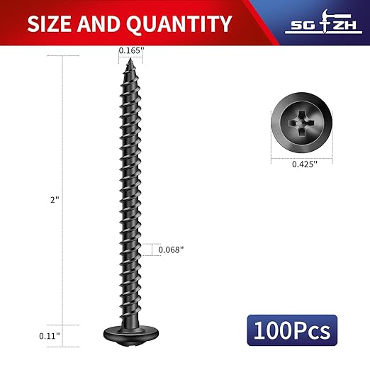#8 x 2 Inch Wood Screw 100Pcs Alloy Steel Standard Thread Truss Head Fast Self Tapping Black Oxide by SG TZH