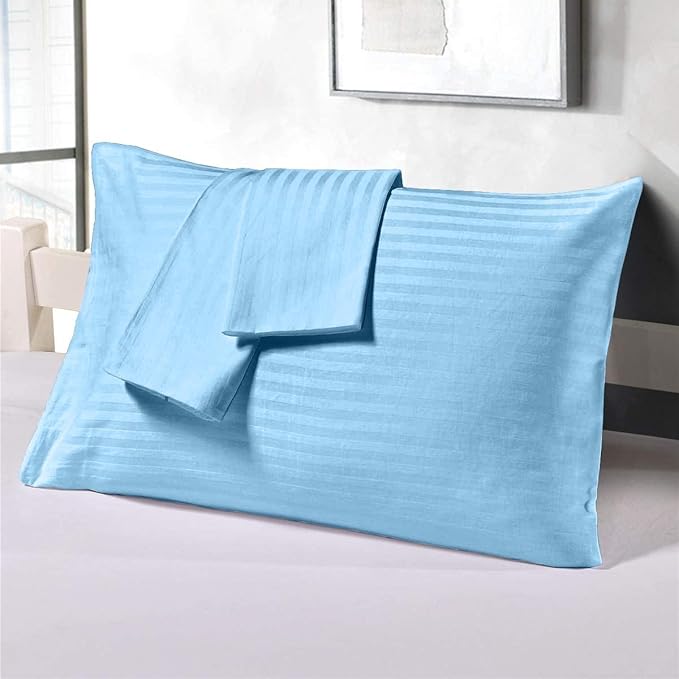2Pcs Pillowcase 800 Thread Count 100% Egyptian Cotton Pillows for Sleeping, Soft & Silky Sateen Weave Bed Pillow Cover Long-Staple Standard Pillowcase Set of 2 Size (20"x40") - Light Blue Stripe