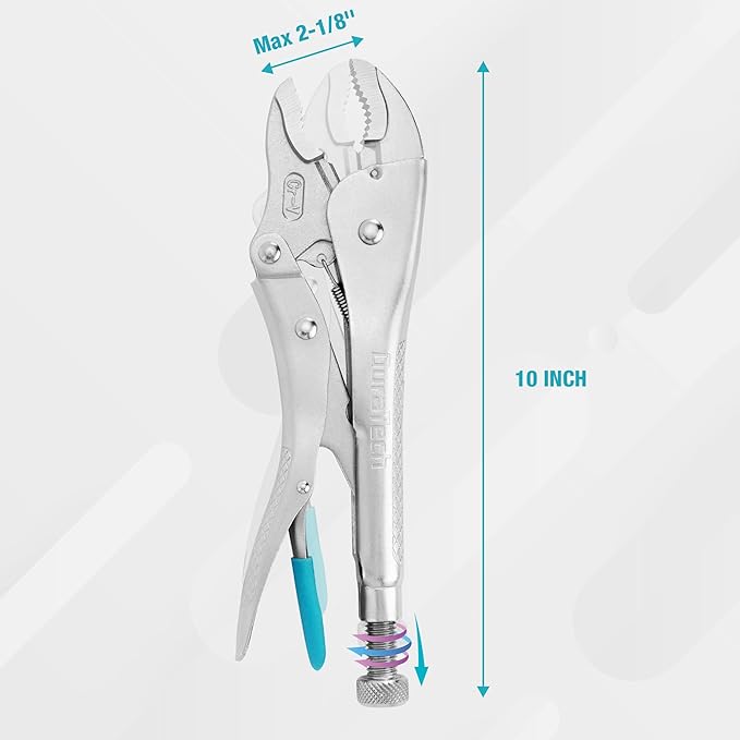 DURATECH 10-Inch Locking Pliers, Premium Cr-V Construction, Curved Jaw Locking Pliers with Wire Cutter, Fit for Clamping Twisting Welding
