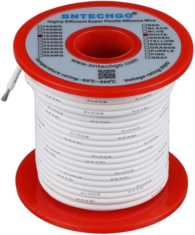 BNTECHGO 18 Gauge Silicone Wire Spool 100 ft White Flexible 18 AWG Stranded Tinned Copper Wire
