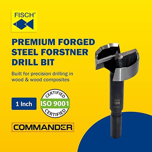 Fisch Black Shark Forged Steel Forstner Drill Bit for Woodworking, Precision Wave Design, Clean Cuts in Hardwoods, MDF, and Plywood, FSA-365792, Made in Austria (1 inch)