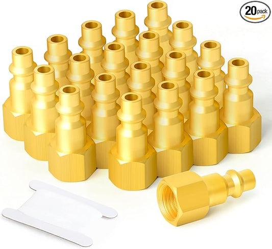 GASHER 1/4-Inch NPT Female Brass Industrial Air Plug, Pneumatic Plugs 300PSI (20-Pack)