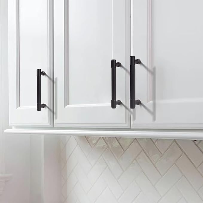 khtumeware Matte Black Cabinet Pulls - Center to Center 5" (Approx. 128MM) - Pack of 6 - Kitchen Handles for Cabinets Cupboard Handles Drawer Pulls