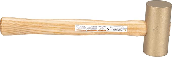 VAUGHAN Solid Brass Mallet, Non Sparking Non Marring 3.75 Lbs Head, Hickory Handle, BM200, VN59316