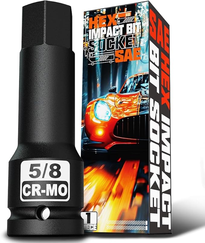1/2" Drive H5/8-Inch Impact Hex Bit Socket, SAE Allen Bit Socket, Cr-Mo Steel, Removing Loosening Hexagon Bolts