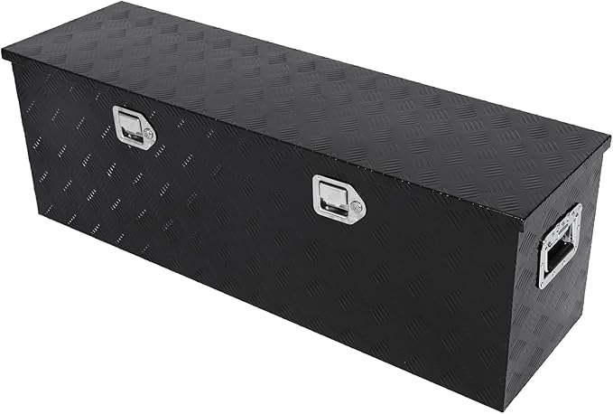 confote 48 Inch Heavy Duty Aluminum Stripes Plated Tool Box Pick Up Truck Bed RV Trailer Toolbox Waterproof Square Storage Organizer with Side Handle, Lock and Keys -48"x 14"x 16"，Black
