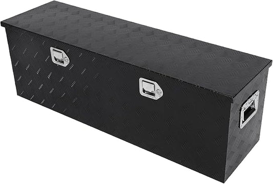 confote 48 Inch Heavy Duty Aluminum Stripes Plated Tool Box Pick Up Truck Bed RV Trailer Toolbox Waterproof Square Storage Organizer with Side Handle, Lock and Keys -48"x 14"x 16"，Black