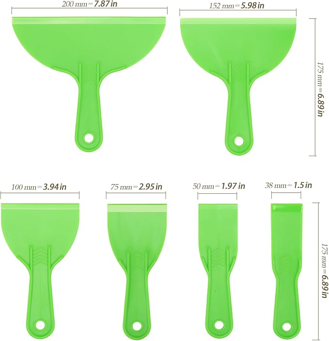 24 PCS Putty Knife Set, 6 Sizes Plastic Putty Knife Scraper, Flexible Plastic Paint Scraper Tool for Spackling, Wallpaper Scraper Tool, Green