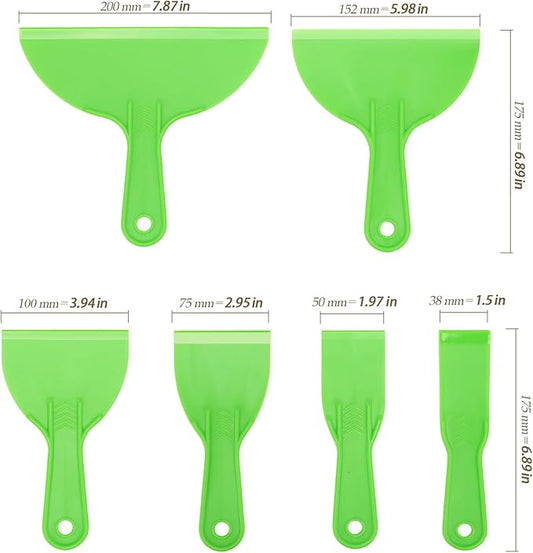 24 PCS Putty Knife Set, 6 Sizes Plastic Putty Knife Scraper, Flexible Plastic Paint Scraper Tool for Spackling, Wallpaper Scraper Tool, Green