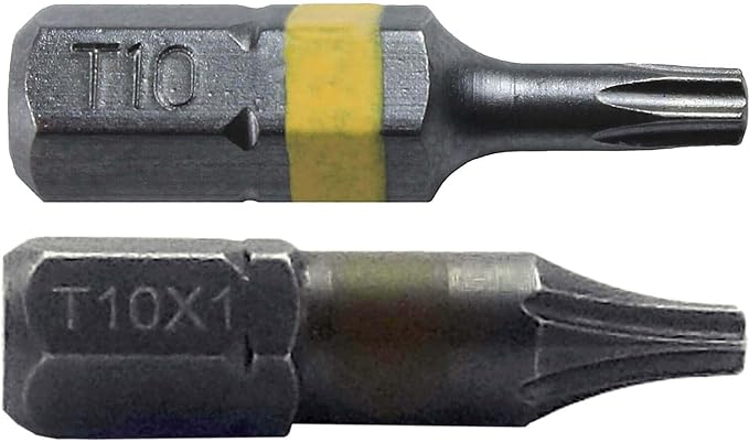 T10 x 1" Color-Coded Torx/Star Driver Bit - Precision Fit for T-10 Screws and Fasteners (5 Pack)