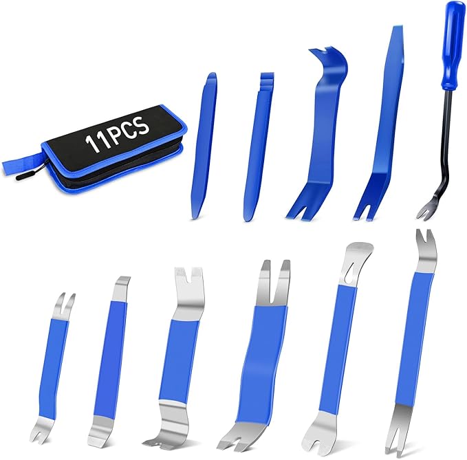GOOACC 11PCS Trim Removal Tool Kit, Metal & Nylon Pry Tools Set for Car Door Panel, Dashboard, Audio, Clips, Fastener Remover w/Storage Box ??Blue