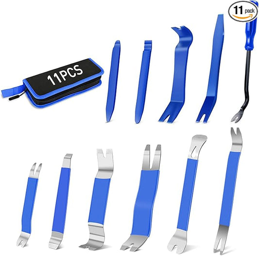 GOOACC 11PCS Trim Removal Tool Kit, Metal & Nylon Pry Tools Set for Car Door Panel, Dashboard, Audio, Clips, Fastener Remover w/Storage Box ??Blue