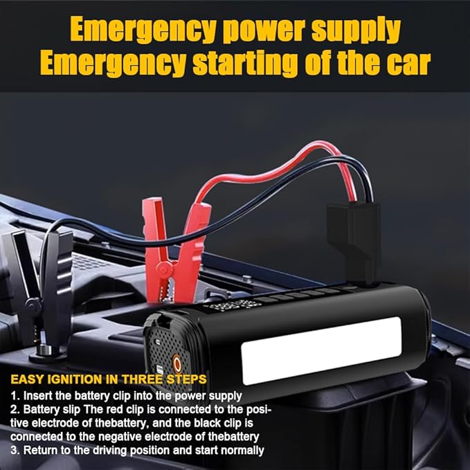 Battery Jumper Starter Portable (9.0L Gas/6.5L Diesel) with 150PSI Auto-Shutoff Air Compressor, 12V Lithium Car Jump Box