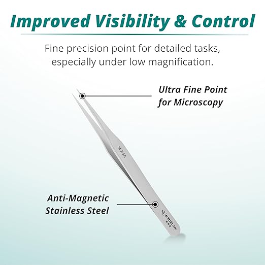 Excelta Mini Precision Tweezers, Straight Tapered Fine Point, Anti-Magnetic Stainless Steel, Perfect for Microscopy, 3.38" Length, Professional