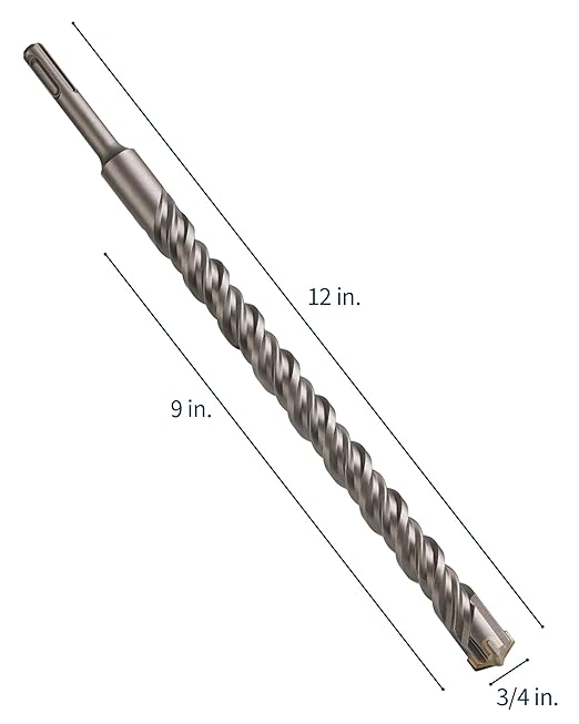 3/4 Inch x 12 Inch SDS Plus Rotary Hammer Drill Bit, Firecore Tungsten Carbide Long Drill Bits for Concrete Masonry Ceramic Tile Cement Walls Brick Rocks Stone, Brocas para Concreto