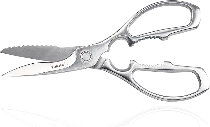 TONMA Kitchen Shears All Purpose[Made in Japan] Full Metal Stainless Steel Japanese Poultry Shears, Heavy Duty Kitchen Scissors for Food, Crab, Meat, Seafood, Chicken, Vegetables, Dishwasher Safe