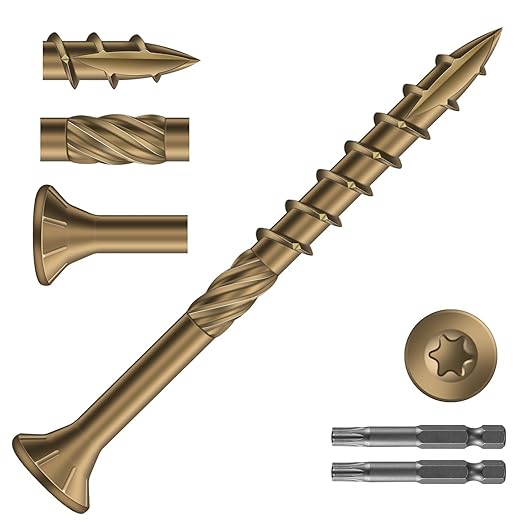 #8 x 2 Inch Deck Screws (1275Pcs) 10lb. Carbon Steel, Yellow, Flat Head, Rust Resistant epoxy Coated, with T25 Star Bit