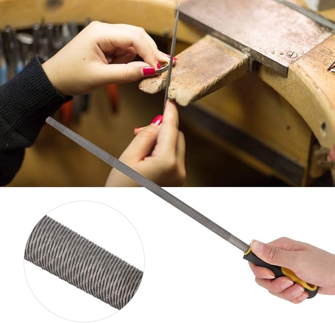 Bastard Cut Mill File, 12in Round Metal Files, Round Mill Steel File Rasp with Plastic Handle, Round Files, T12 Carbon Steel Rat Tail File for Wood, Metal, Plastic (Fine-Tooth)