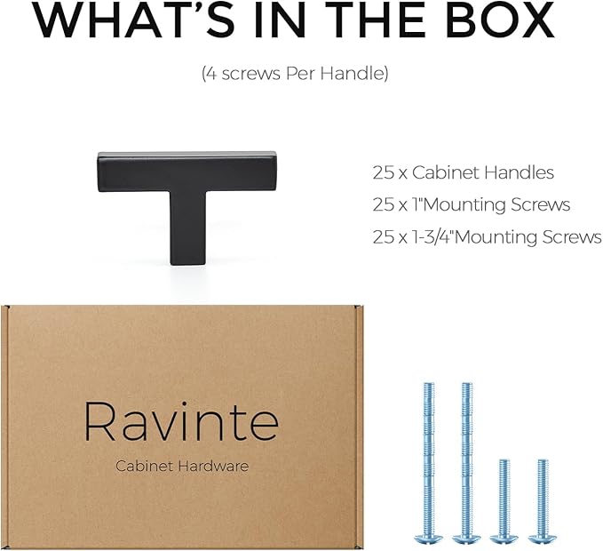 Ravinte 25 Pack Solid Single Hole Slim Square Bar Drawer Handles Kitchen Cabinet Handles Black Drawer Pulls Kitchen Cabinet Hardware Kitchen Handles Matte Black Cabinet Pulls