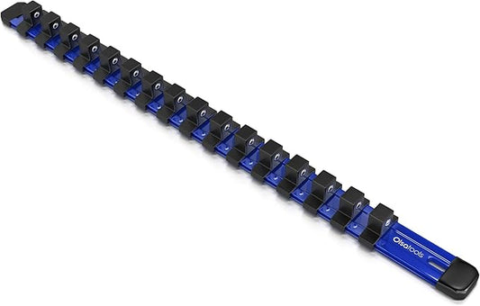 Olsa Tools Socket Organizer - 1/2-Inch Drive Socket Holder Rail - Blue Aluminum Socket Rail, Stores 16 Impact or Chrome Sockets - Professional Grade Metric or SAE Socket Organizer - Part: 1015