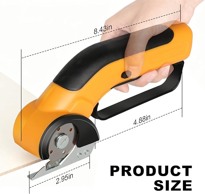 Cordless Electric Scissors Rechargeable with 2-Blade & Storage Bag, Powerful Rotary Cardboard Box Cutter 3.7V 2000mAh for Cloth Carpet Plastic Leather, Charging Cable(Yellow)