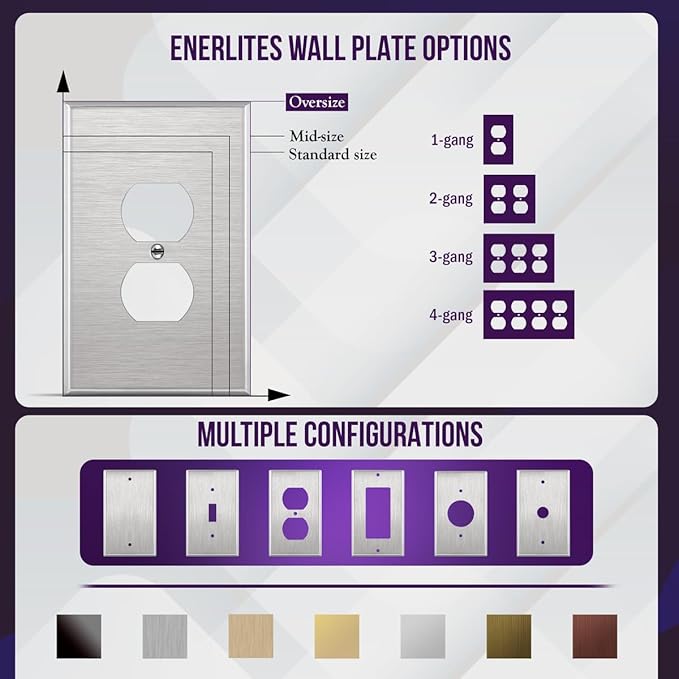 ENERLITES Duplex Receptacle Jumbo Metal Wall Plate, Stainless Steel Outlet Cover, Corrosion Resistant, Over Size 1-Gang 5.5" x 3.5", UL Listed, 7721O, 430, Silver