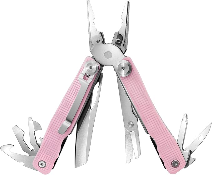 FantastiCAR 14 in 1 Multitool Pliers, Versatile Pocket Knife with Scissors, Knife Blade, Screwdriver, Bottle Opener, and Ideal for House or Camping Essentials, Holiday Gift Packaged (Pink)
