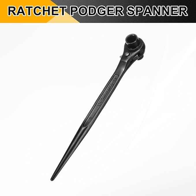 HARFINGTON Scaffolding Podger Ratchet Wrench 10mm x 12mm CR-V 12 Point Double Ended Socket Ratcheting Podger Scaffold Spud Spanner Tool for Auto Repair Mechanical Maintenance, Black