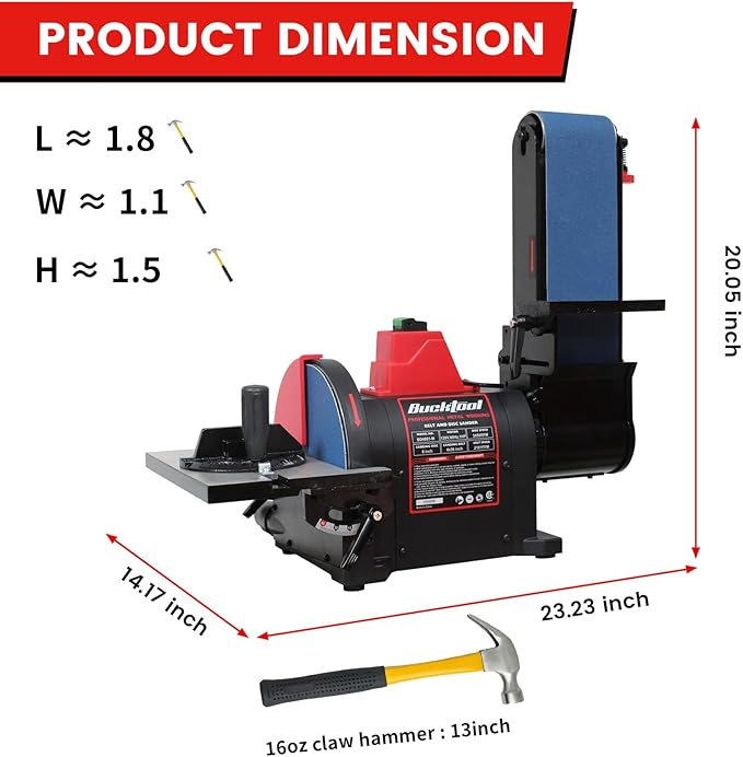 BUCKTOOL Pro 1HP Bench Belt Sander for Metal Working, 4 x 36 in Belt and 8 in Disc Sander with 1HP Direct-drive Motor, Benchtop for Metalworking, BD4801-M